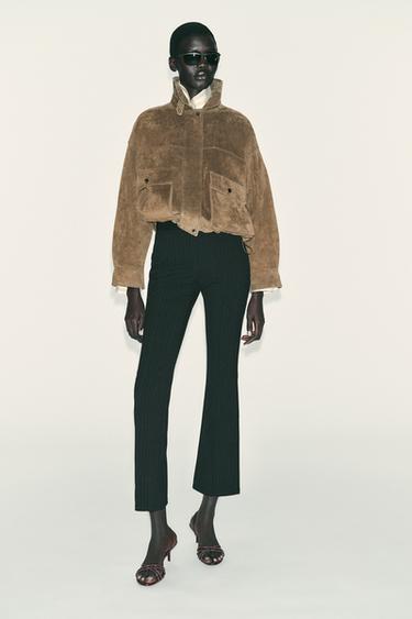 Zara 條紋迷你喇叭緊身褲 - 黑色