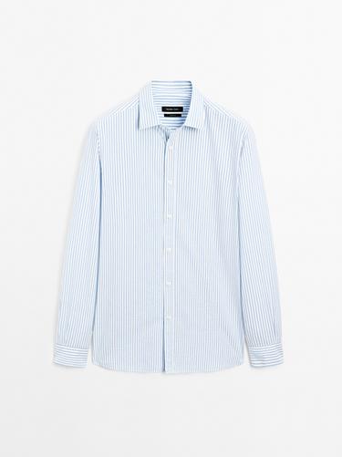 Zara Regular fit striped cotton shirt - Sky blue
