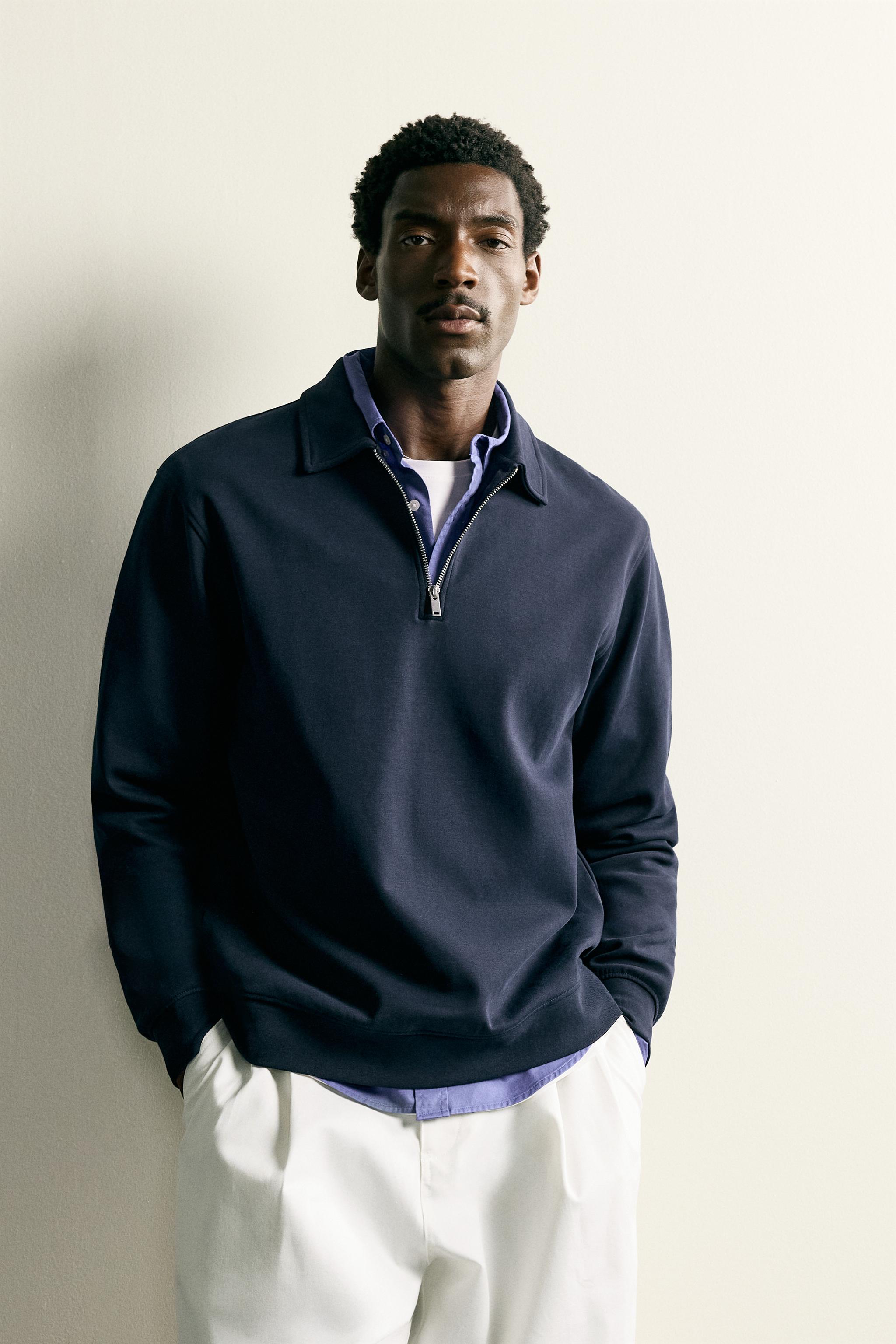 INTERLOCK ZIP POLO SWEATSHIRT - Navy blue | ZARA United States