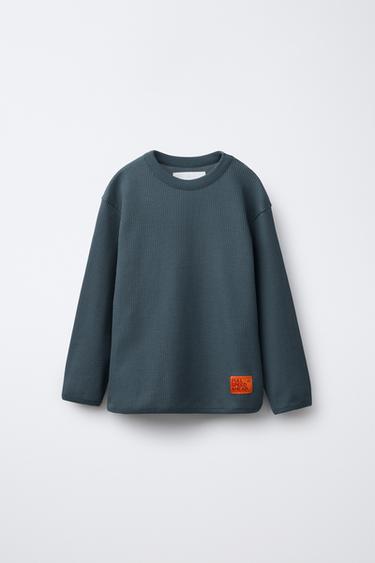 Zara WAFFLE SWEATSHIRT WITH LABEL - Duck blue
