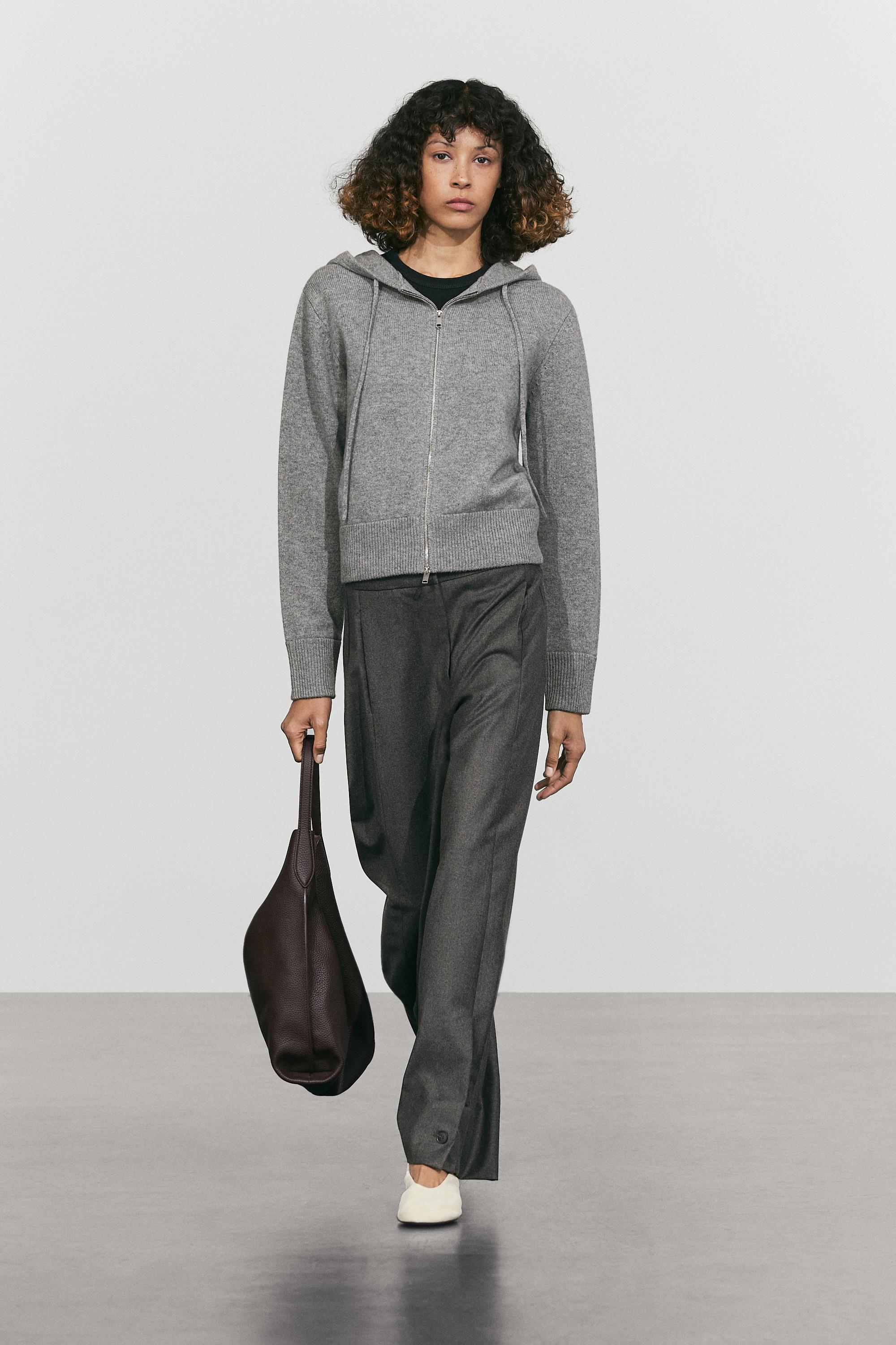 Wool blend hooded knit cardigan — Mid-gray