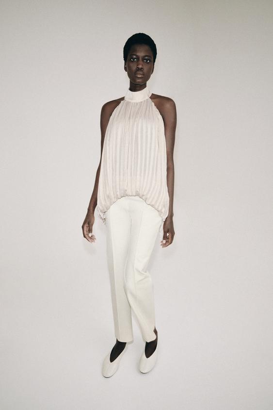 Zaras PLISSERAD TOPP MED HALTERNECK ZW COLLECTION - Pärlfärgad/beige - Bild 0