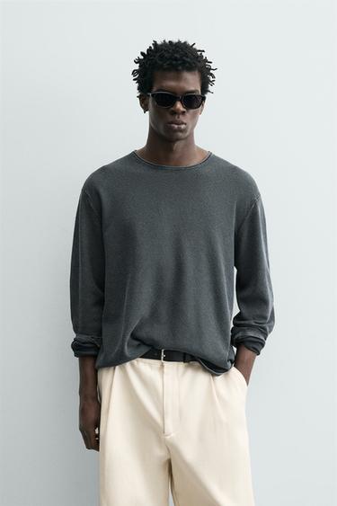 Zara WASHED TEXTURED JUMPER - Mid-blue