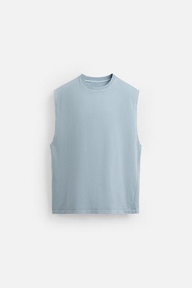RELAXED FIT TANK T-SHIRT - Faded sky blue by Zara