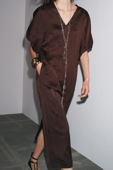 ZW COLLECTION PUFF SLEEVE DRESS - Brown by Zara - Image 2
