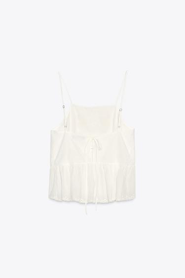 TOP FLEURS BRODÉES NŒUD - Blanc cassé de Zara - Image 5