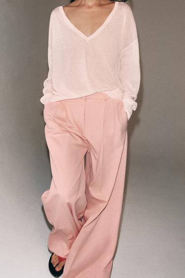 WIDE-LEG PLEATED TROUSERS ZW COLLECTION - Pastel pink by Zara