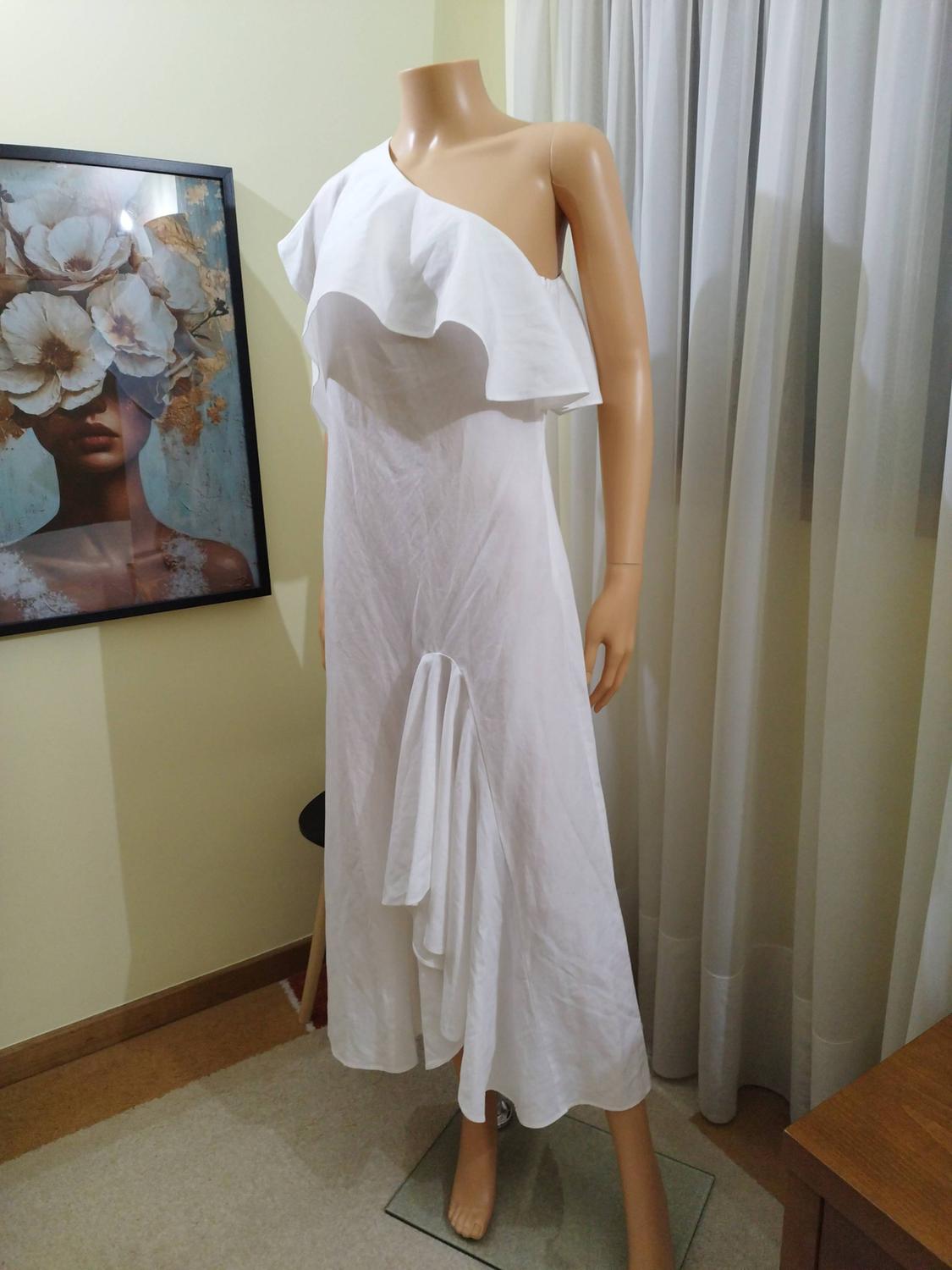 ZW COLLECTION ASYMMETRIC LINEN BLEND DRESS WITH RUFFLES - Image 4