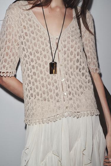 POINTELLE KNIT CARDIGAN - Pearl grey by Zara