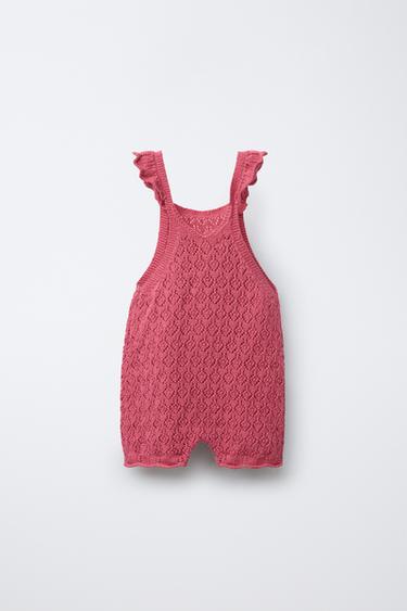 OPENWORK KNIT SHORT DUNGAREES - Strawberry by Zara - Image 1