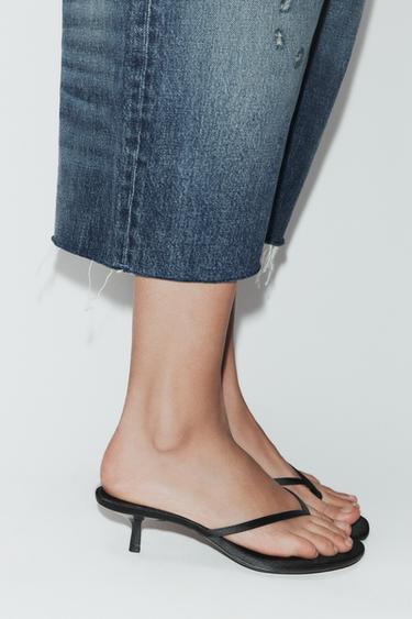 SATIN KITTEN HEEL SANDALS - Black by Zara - Image 1
