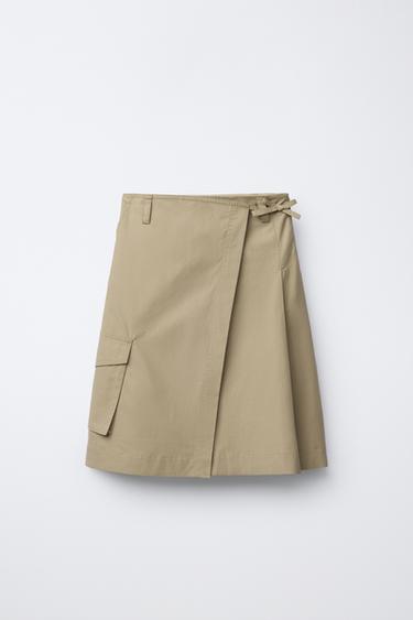 Zara POCKET PAREO MIDI SKIRT - Light khaki