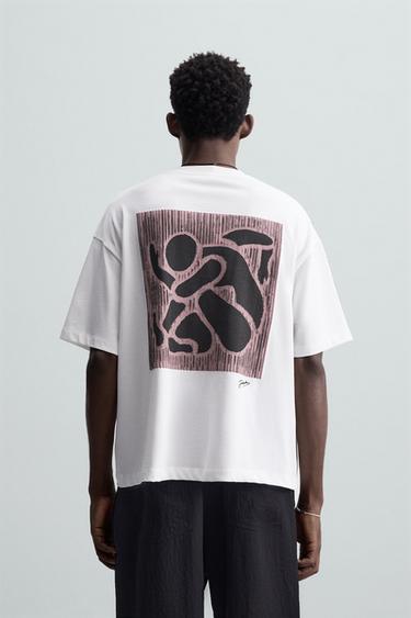 CAMISETA ESTAMPADO CONTRASTE - Blanco de Zara