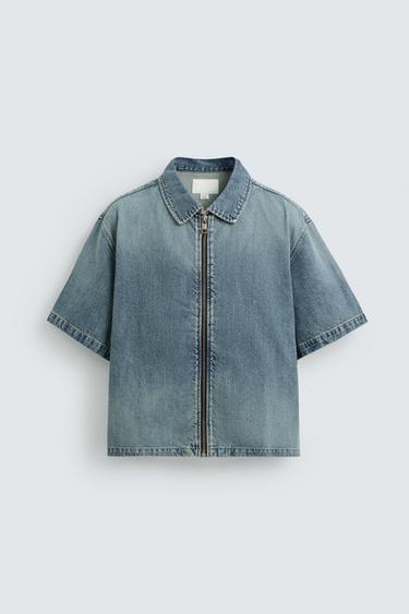 デニムジッパーシャツライトブルーZaraのデニムジッパーシャツ - ライトブルー