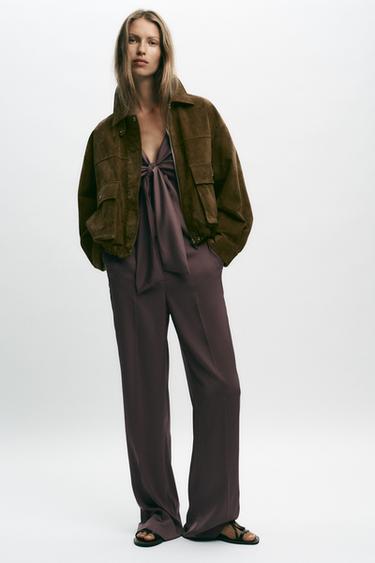 SATIN-OVERALL MIT HALTERNECK UND KNOTEN - Braun / Braungrau von Zara - Bild 0