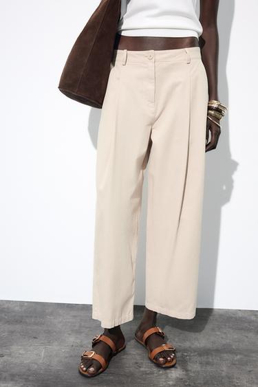 PANTALON CHINO À PINCES - Beige de Zara - Image 1