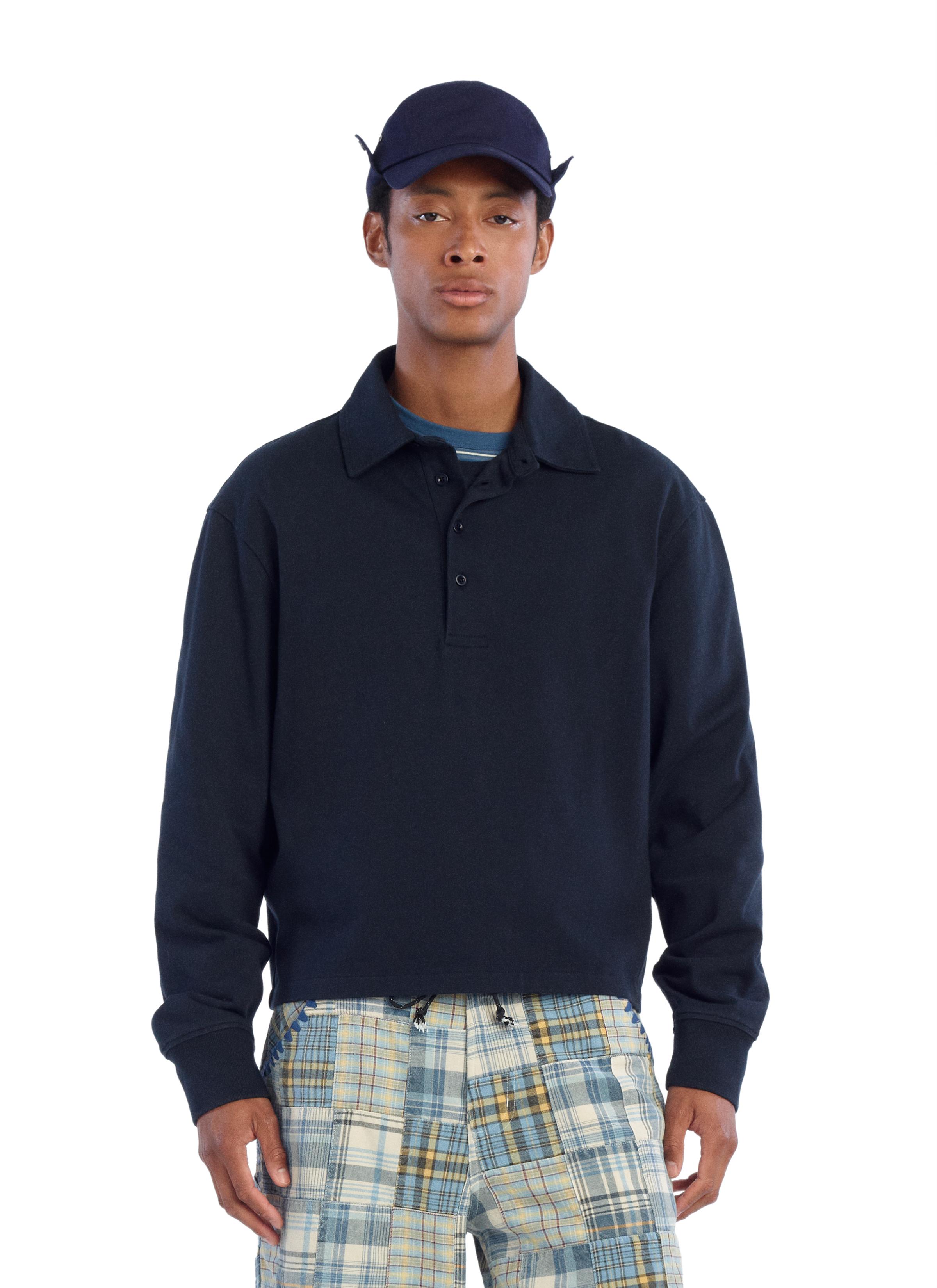 CROPPED FIT COTTON POLO SHIRT — Navy blue