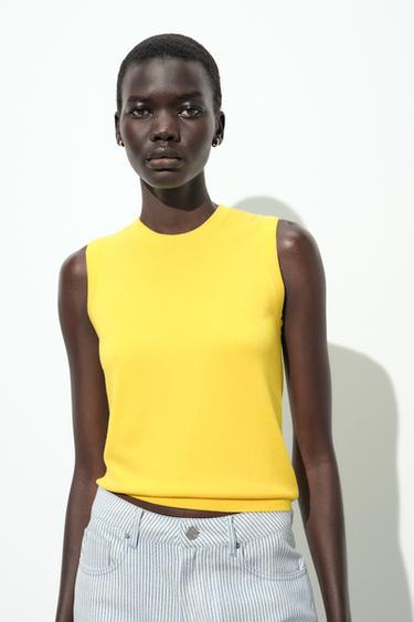 SLEEVELESS KNIT TOP - Yellow by Zara