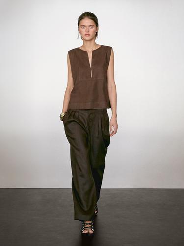 Zara 100% linen blouse with seam details - Brown