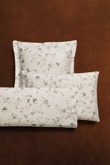 FLORAL PRINT SATEEN PILLOWCASE - Green by Zara - Image 5