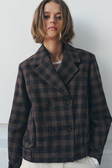 جاكيت كاروهات متصالب ZW COLLECTION - بحري الخاص بـ Zara