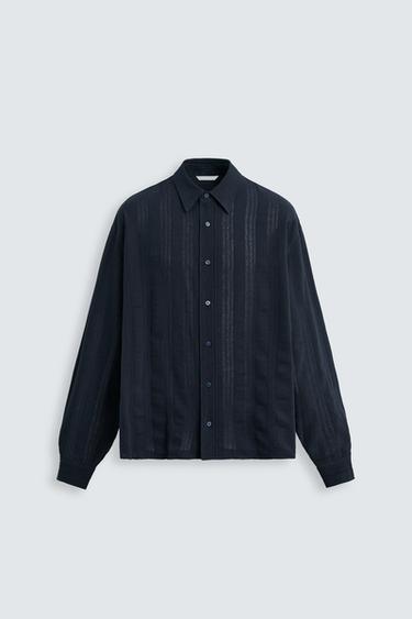 Zara TEXTURED STRIPED SHIRT - Navy blue
