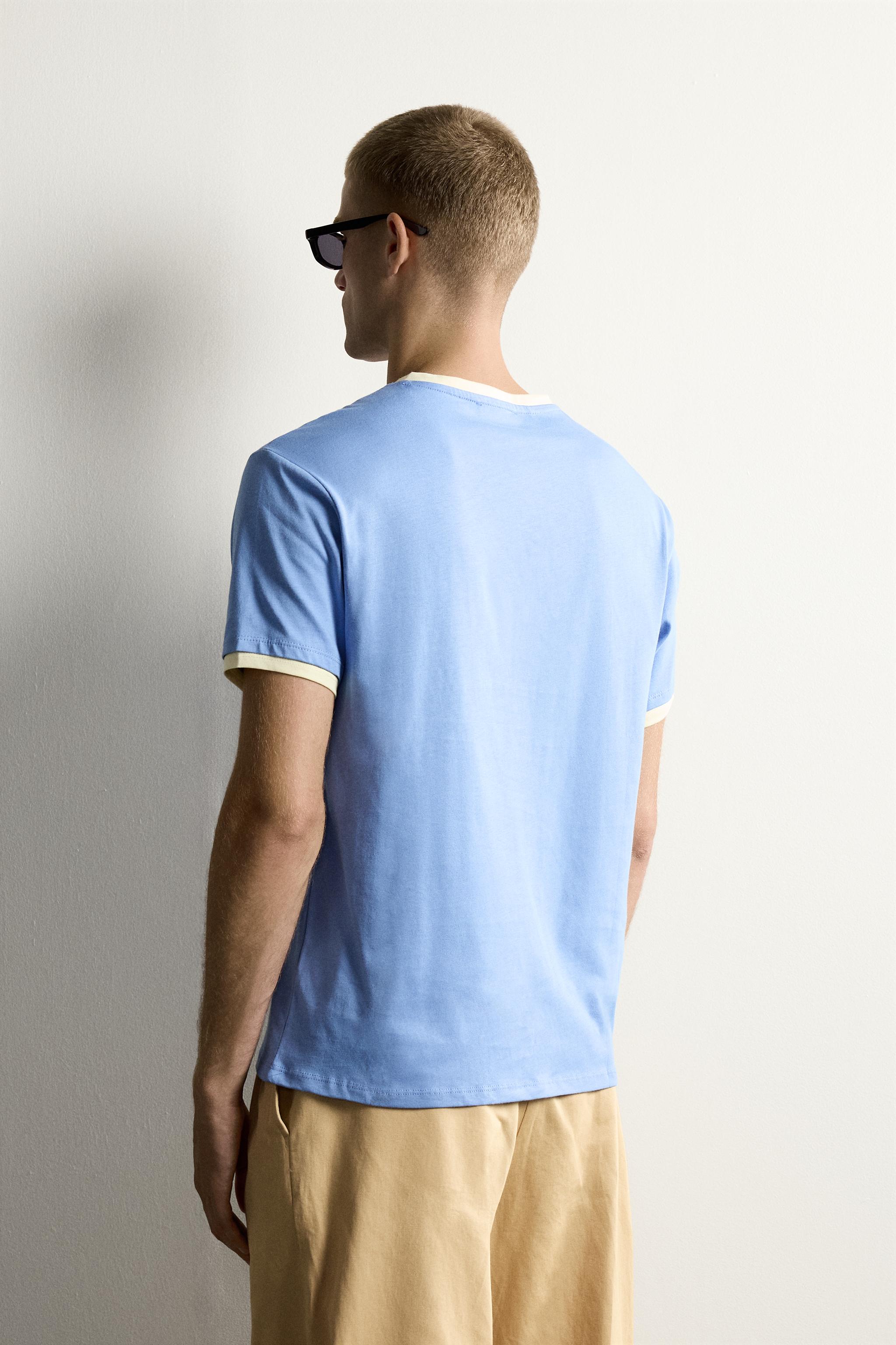 RINGER CONTRAST V-NECK RIBBED T-SHIRT