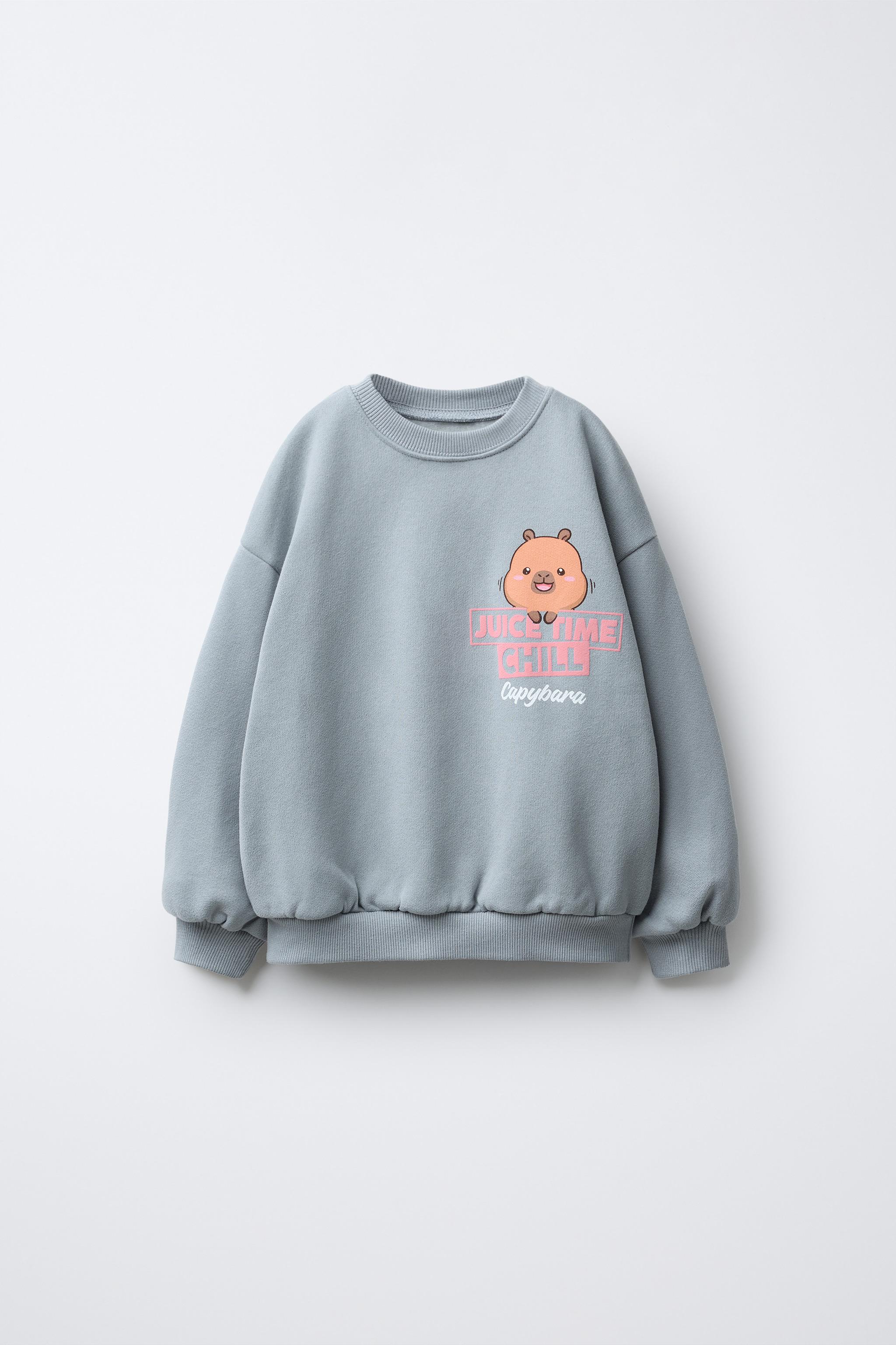 Sweat à Capuche Fille Imprimé Capybara - Manches Longues, Poche Kangourou, Polyester Doux Pour L'automne-hiver