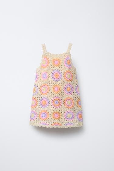 Zara CROCHET KNIT DRESS - Pastel pink