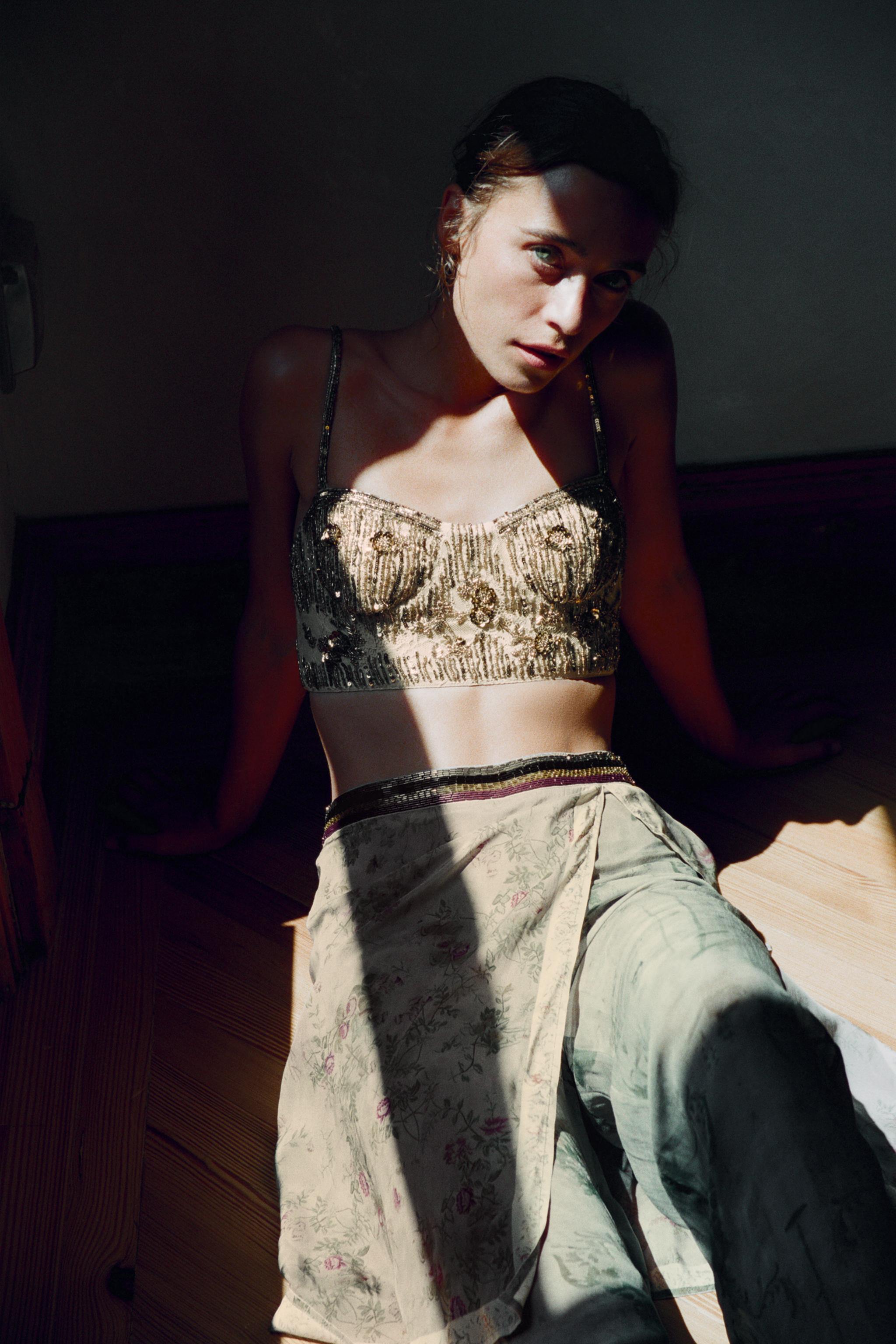 SEQUIN AND BEADED UNDERWIRE CORSET TOP — Gold