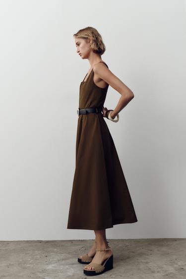 MIDI DRESS WITH BELT - Brown by Zara - Image 2