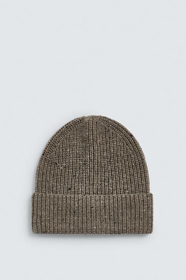 Zara TEXTURED KNIT HAT - Brown / Taupe