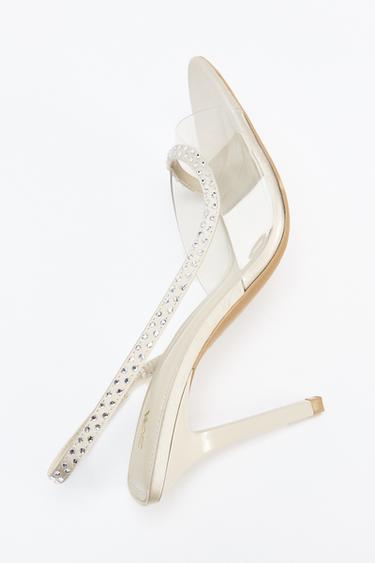 Zara CIPELE SA ŠTIKLOM, OTVORENOM PETOM I CIRKONIMA – Ekru