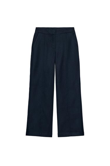 CALÇA RETA NERVURA - Azul-marinho da Zara