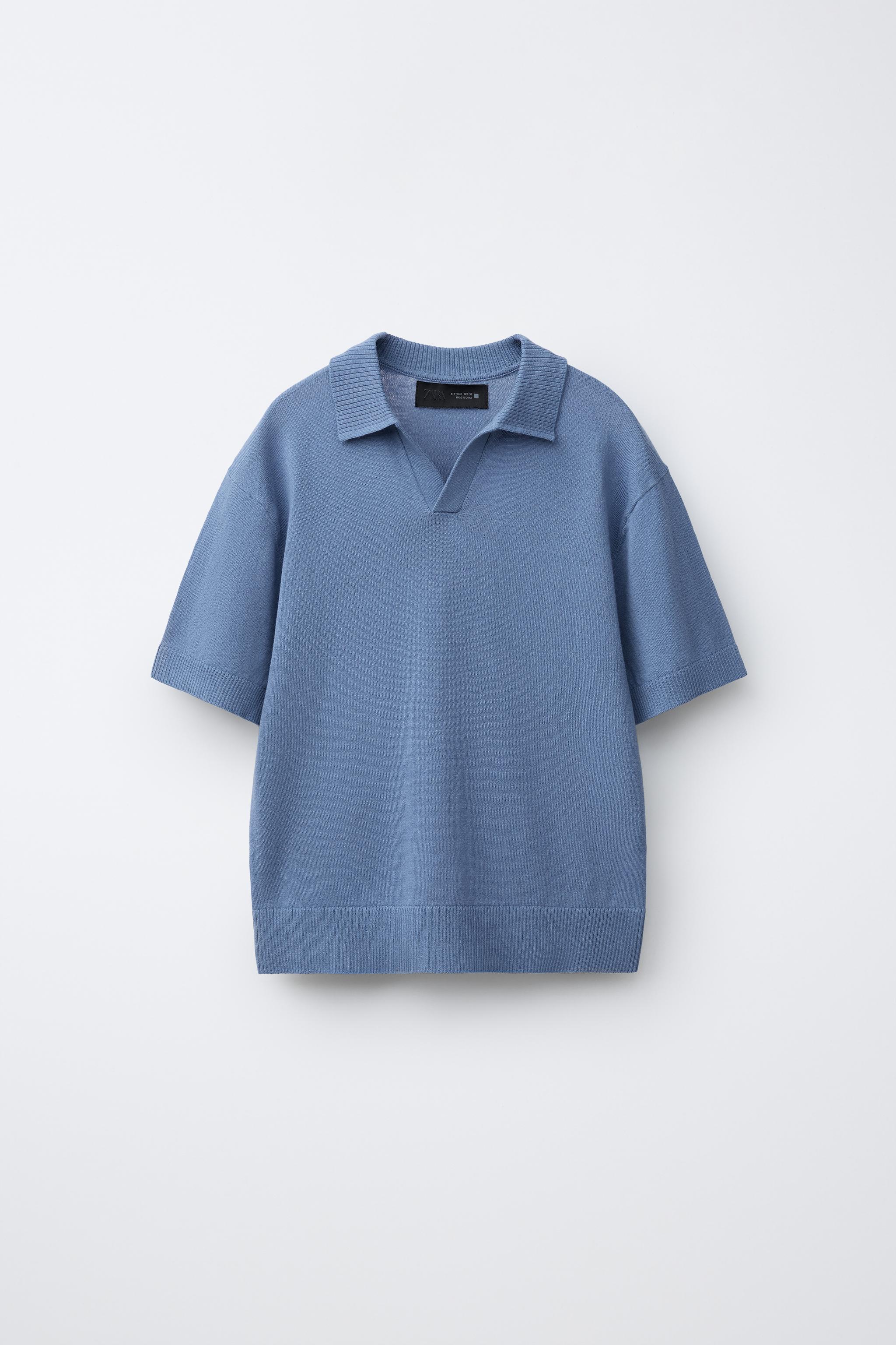 COTTON AND LINEN POLO SHIRT - Blue | ZARA United States