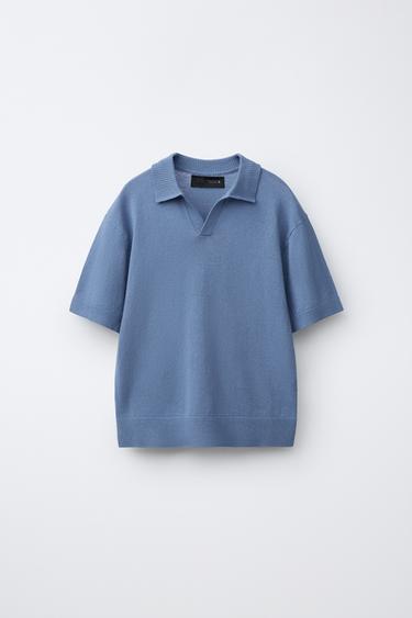 COTTON AND LINEN POLO SHIRT - Blue by Zara