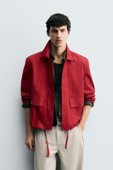 COTTON HERRINGBONE OVERSHIRT - Red by Zara