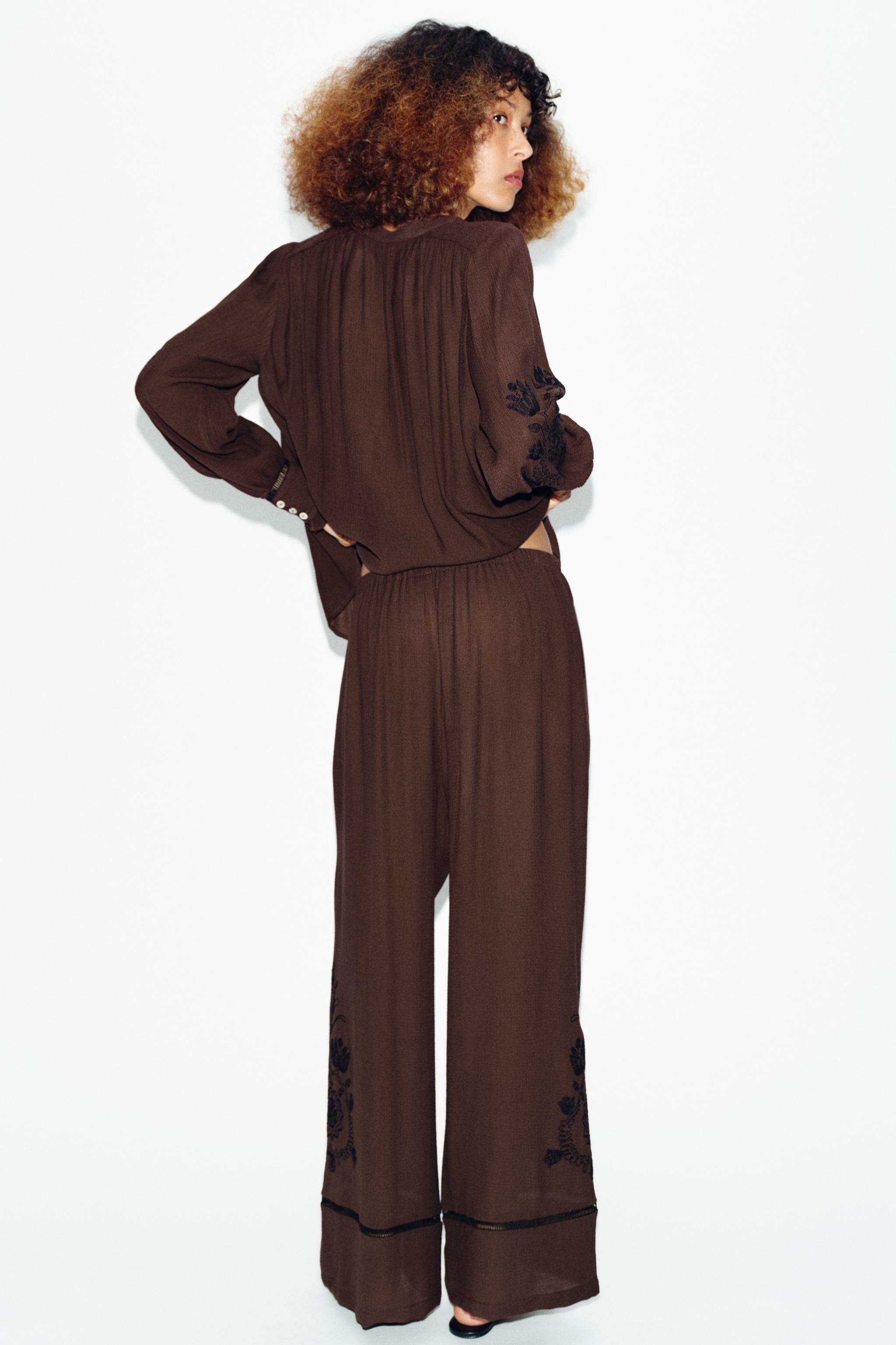 WIDE-LEG PANTS WITH LACE EMBROIDERY
