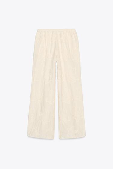 ZW COLLECTION EMBROIDERED PYJAMA TROUSERS - Ecru by Zara - Image 5
