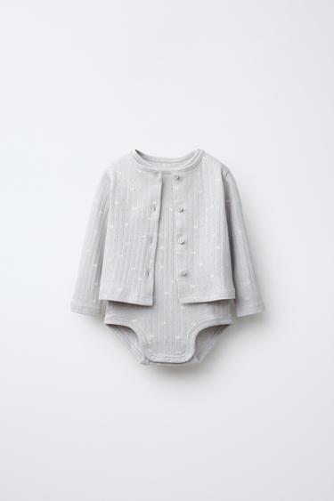 Zara POINTELLE PRINTED BODYSUIT AND JACKET SET - Light gray