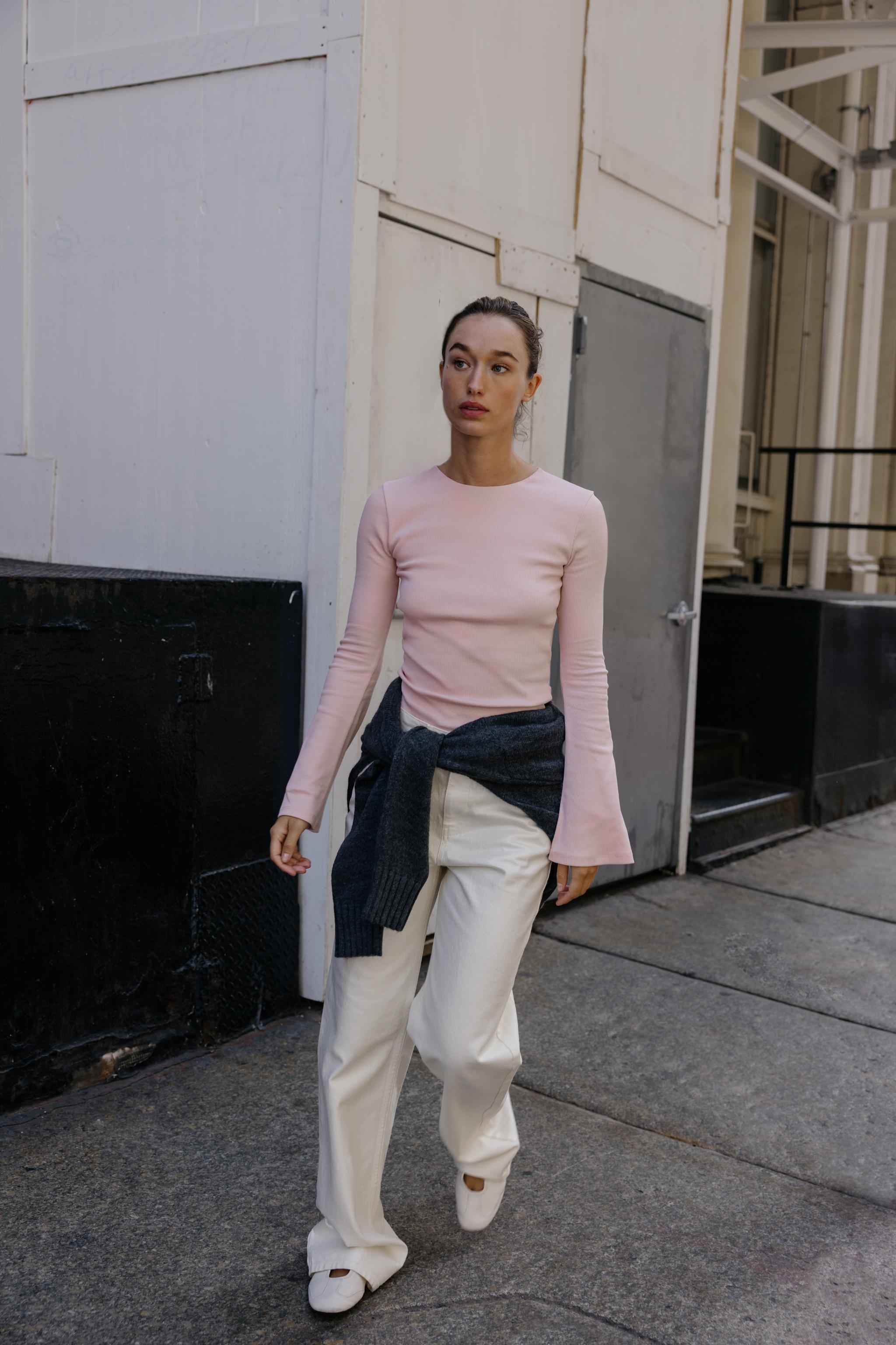 【epine】U cut frill layered rib top（pink） epine】U cut frill layered rib top（pink）