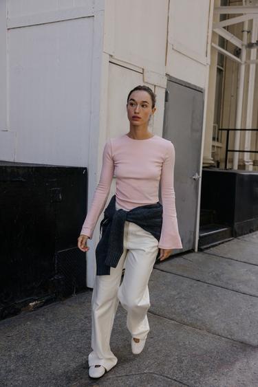 RIB T-SHIRT WITH FLARED SLEEVES - Pink by Zara - Image 0
