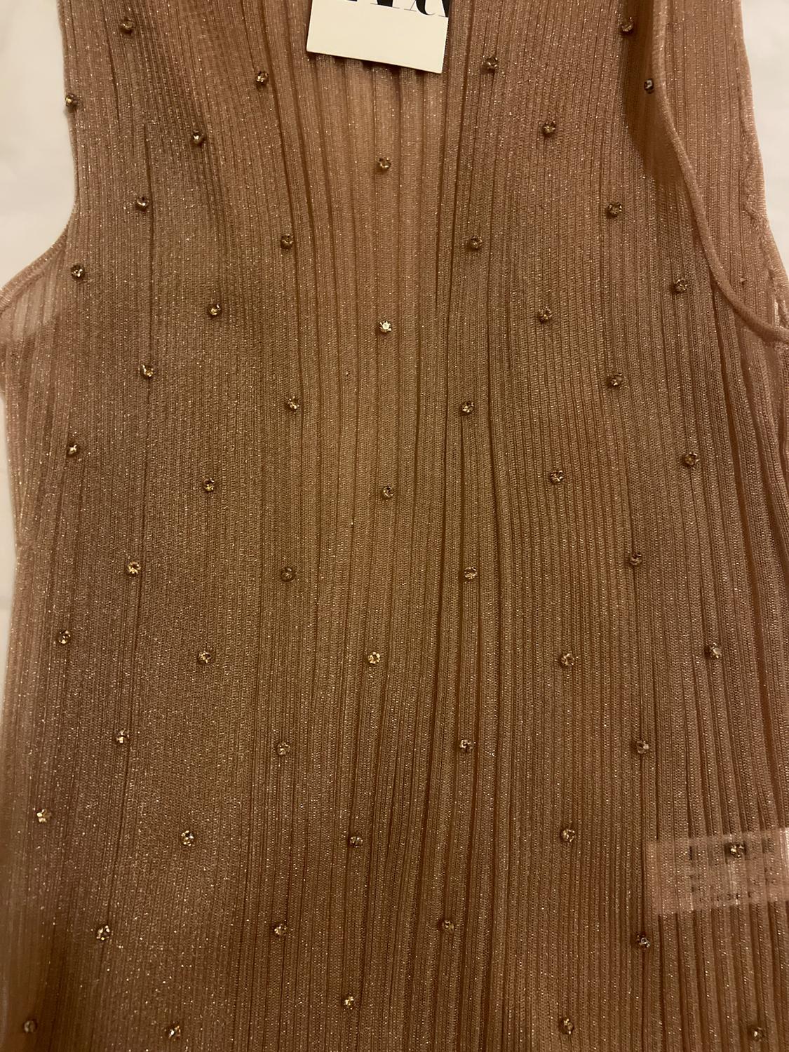 SEMI-SHEER KNIT TOP WITH RHINESTONE BEADS - Image 2
