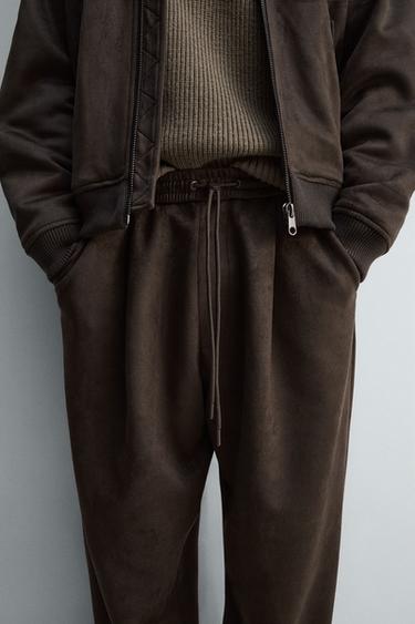 Zara 人造麂皮打褶長褲 - 棕色