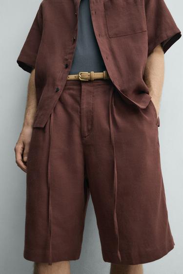 SHORT WIDE FIT EN LIN MÉLANGÉ - Bordeaux de Zara - Image 4