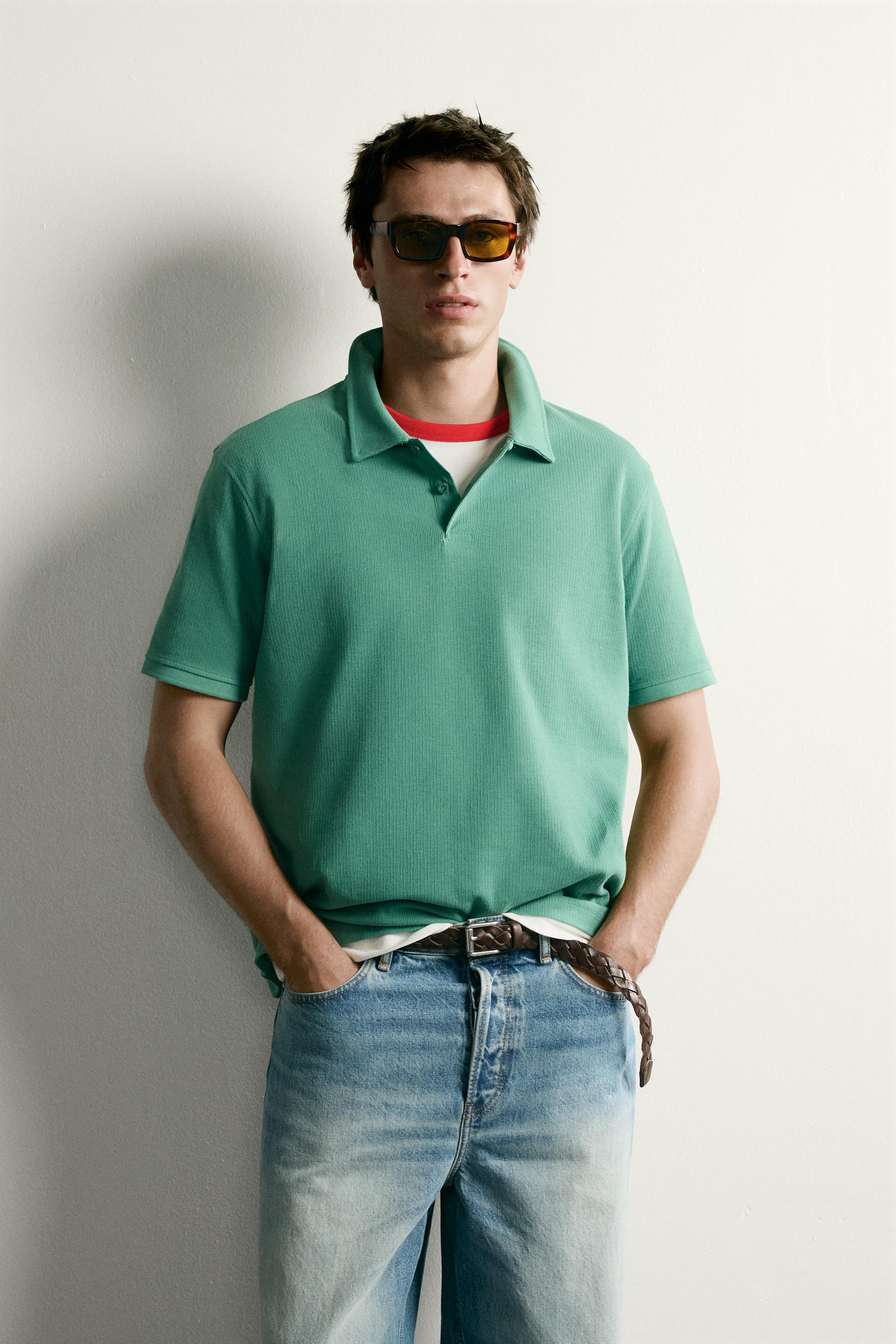 REGULAR FIT TEXTURED POLO — Intense green