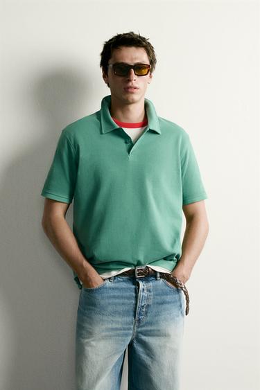 REGULAR FIT TEXTURED POLO SHIRT - Intense green by Zara