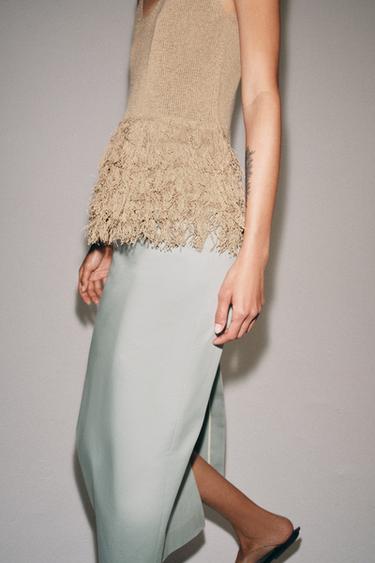 JUPE MIDI OUVERTURE ZW COLLECTION - Gris de Zara - Image 4