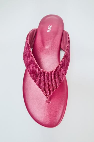 BEADED FLAT SANDALS - Pink by Zara