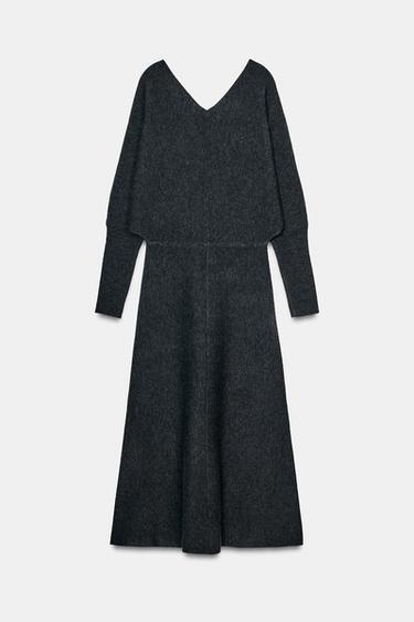V-NECK KNIT MIDI DRESS - Grey by Zara - Image 8